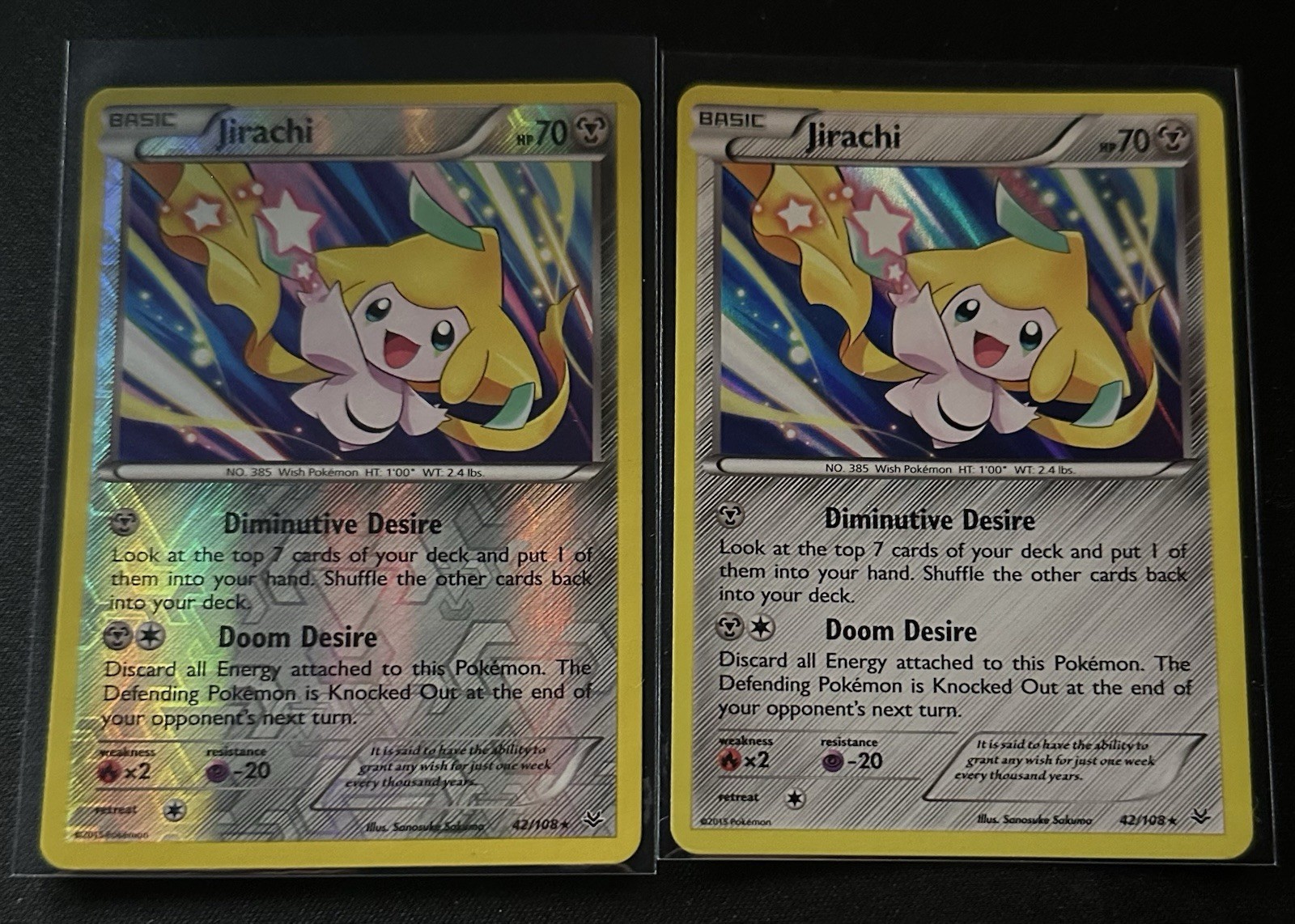 Pokemon Jirachi 2 CARD LOT 42/108 Roaring Skies Holo and Reverse Holo Rare LP