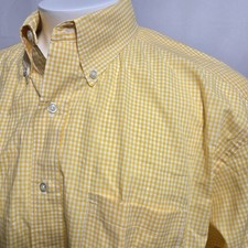 VTG Brooks Brothers Makers Shirt Mens Size 17.5 4 Yellow Gingham 80s Made in USA
