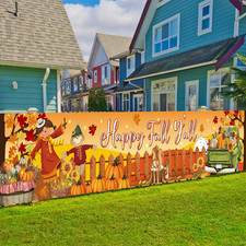 Happy Fall Y'All Party Banner Decorations Outdoor Polyester Scarecrow Maple Leav