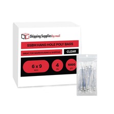 1000 Clear Reclosable Plastic Poly Zipper Bags with Hang Hole 6 in x 9 in 4 Mil