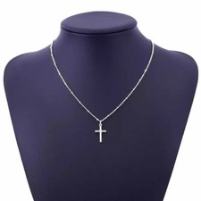 Women Silver or Gold Plated Simple Small Cross Pendant Necklace Beaded Chain N2