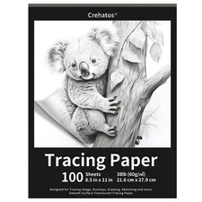 Crehatos 8.5" x 11" Tracing Paper, Translucent Tracing Pad, 100 Sheets 38lb/6...