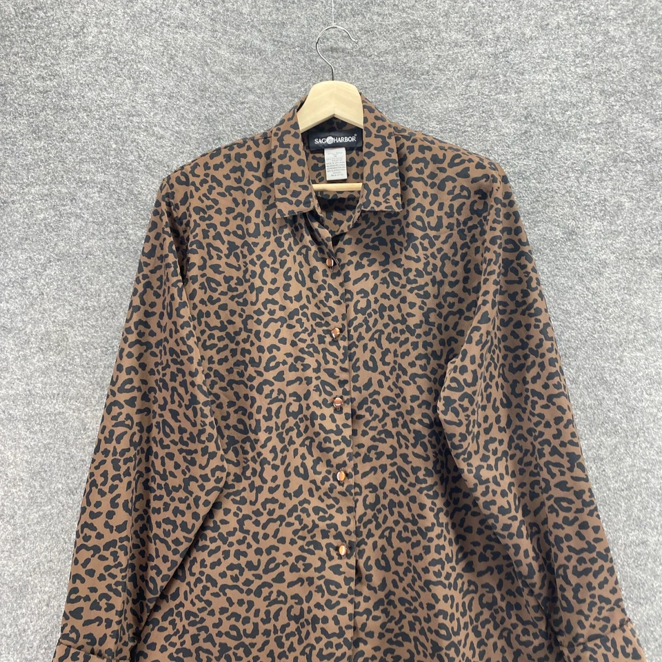 Sag Harbor 衬衫女式 18 Plus 棕色动物印花纽扣领长袖 — 第 3/4 张图片