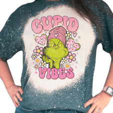 Cupid Vibes Grinch Valentines Custom Bleached T-Shirt