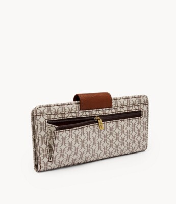 New Fossil Madison Tab Clutch Wallet Khaki Multi
