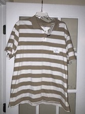 NWT saddlebred men s polo tan/white striped classic fit comfort flex large