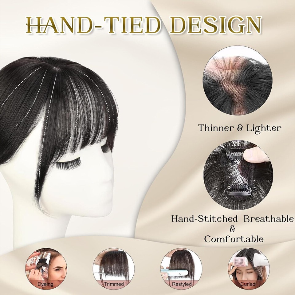 Clip-In 100% Remy Human Hair Bangs – Thick Fringe Hairpiece, Multiple Colors, 10" Length