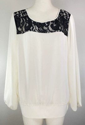 NWOT Drapers & Damons Blouse - Size L - White w/ Black Lace Details at Neck