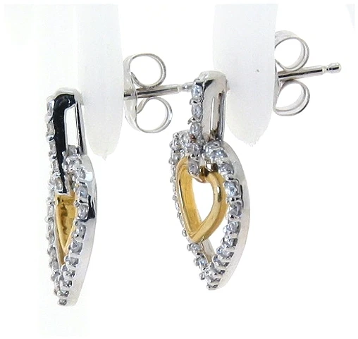 Pendientes de doble corazón de diamantes de 0,50 quilates de oro blanco y amarillo de 14 quilates Foto 2 de 4