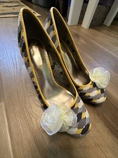 Poetic Licence "Picnic Ready" in Yellow, Yellow Gray Wedges, Size 7 Eur 38, $109