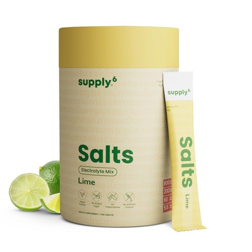 Supply6 Salts | Electrolyte Mix | Zero Added Sugar (18 Servings, Lemon Lime)