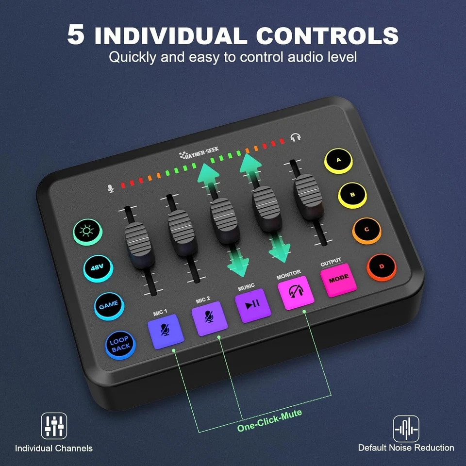 Gaming Audio Mixer, Streaming XLR Audio Interface, Individual Channel, Noise Red - Image 4 of 4