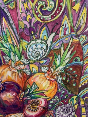 Original painting “Onions” 22” x 26” Framed. Single piece. Signed. Watercolor. - Picture 9 of 9