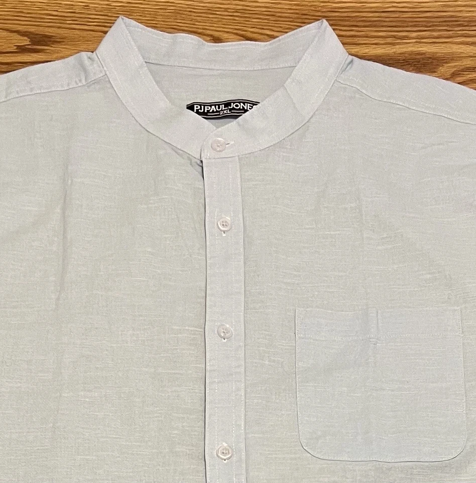 Camisa PJ Paul Jones Para Hombres 2XL Azul Algodón Lino Cuello con Bandas Manga Corta Playa Foto 4 de 4