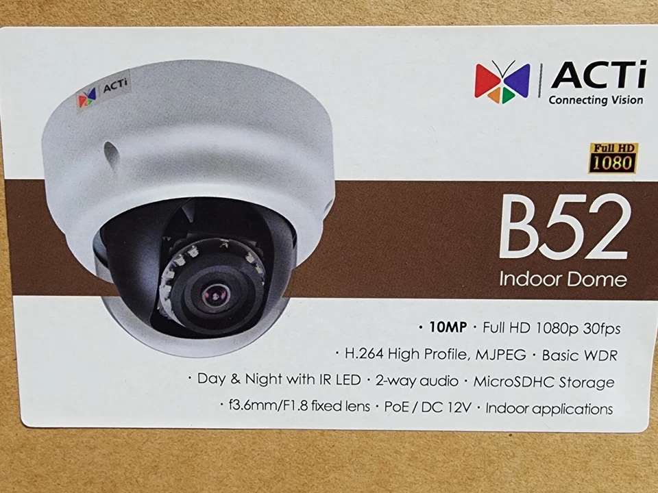 New ACTi B52 10 Megapixel (10MP) IR Indoor Day/Night Dome Camera, 3.6mm Lens - Image 2 of 3