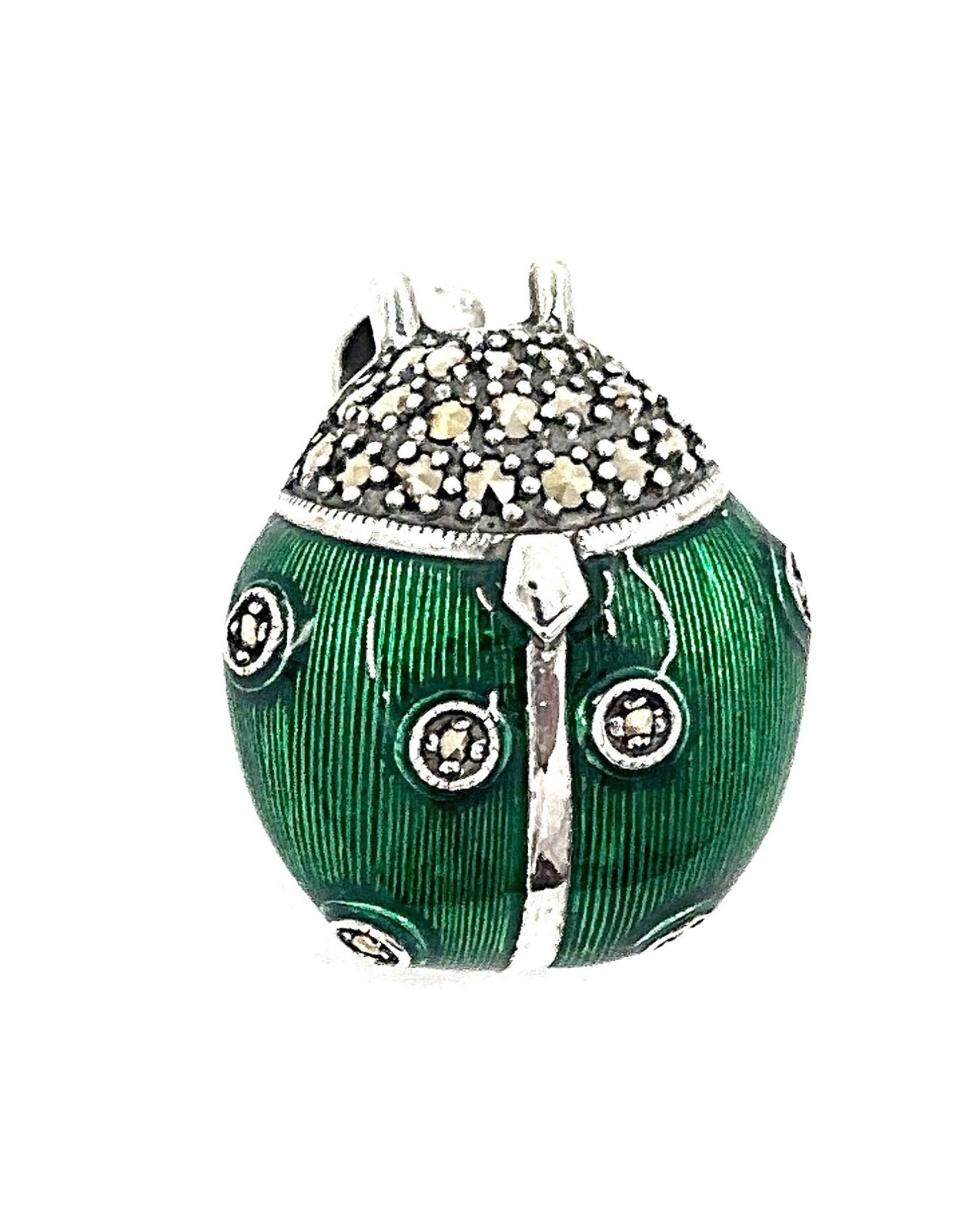 Ladybird Brooch Pin Pendant Sterling Silver 925 Set With Marcasite And Enamel