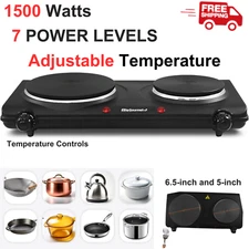 Portable Double Electric Burner Hot Plate Stove Dorm RV Travel Cook Countertop