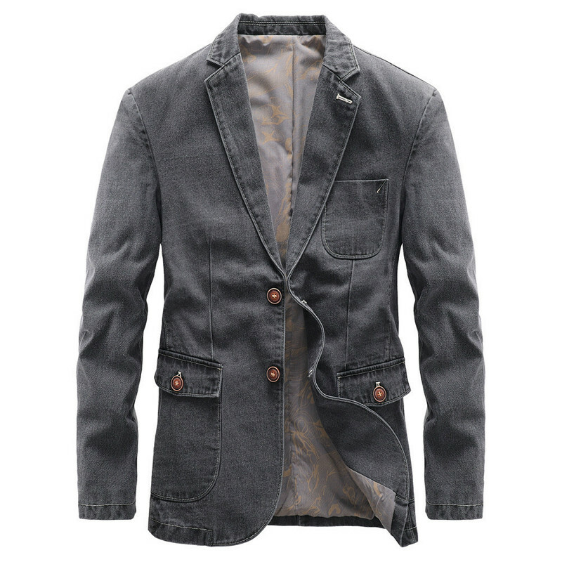 Men's Denim Blazer Casual Suit Jacket Distressed Cotton Jeans Coat