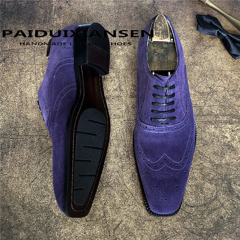 SAOLA Scarpe eleganti formali Oxford intagliate uomo vera pelle scamosciata inglese punta quadrata nuove