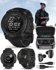 Garmin Instinct 3 Tactical Solar 45mm GPS Rugged Outdoor Smartwatch  BLK EarBuds
