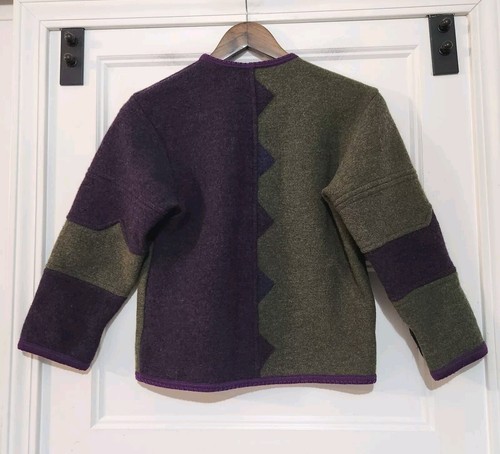Geiger Girls 7 8 Wool Colorblock Cardigan Sweater Purple Green Button Up Austria - Picture 5 of 9