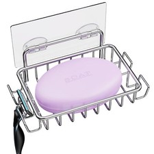 Bar Soap Holder For Shower Wall With 4 Hooks Stainless Steel Adhesive Soap Dish