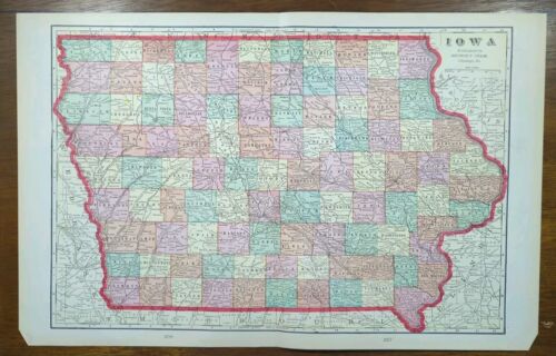 Vintage 1903 IOWA Map 22"x14" Old Antique Original AMES DES MOINES IOWA CITY IA