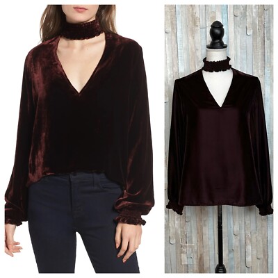 Bailey 44 S Port Wine Velvet Truth Serum Top Blouse Cutout Mock V