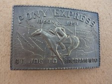 Vintage Pony Express Brass Belt Buckle 1860-1861 St Joe To Sacramento RMC 1976