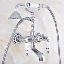 Bathroom Polished Chrome Brass Wall Mount Bathtub Clawfoot Faucet Hand Shower