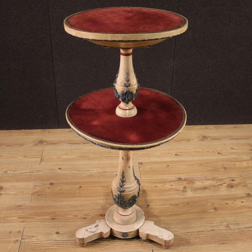 Meuble étagère laqué peint style ancien ronde table italienne 20ème siècle - Photo 3/4