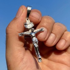 Real Solid 925 Sterling Silver Jesus Crucifix Cross Shiny Pendant Large 2.5" in