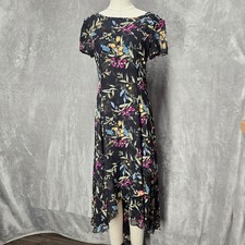 Kay Unger New York Floral High Low Dress Black Multicolor Size 8 Sheer
