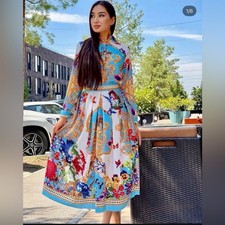 New Baroque Print Two Piece Matching Skirt Set Women Multicolour Blue Floral S