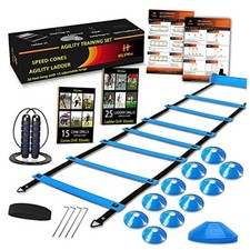 Speed Agility Training Set, Includes 1 Agility Ladder, 4 Steel Stakes, 1 Blue