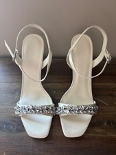 Oleg Cassini Ivory Satin Strappy Bridal Heels with Rhinestones Size 7.5 New