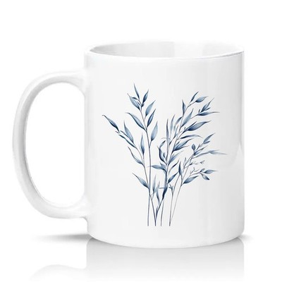 Blaue botanische Damen 11 Unzen Keramiktasse Blumen Natur Geschenk für sie