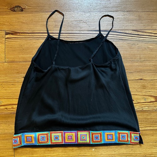 Judith Hart black silk colorful geometric trim cami sleepwear SIZE M - Picture 4 of 4