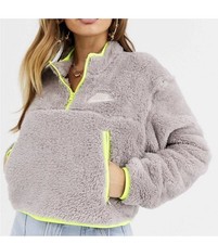 Nike Cropped Quarter Zip Teddy Fleece Sweatshirt Small Neon