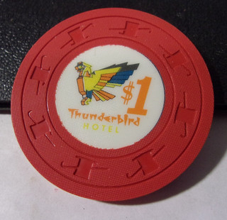 THUNDERBIRD HOTEL CASINO (JOE WELLS) $1 hotel casino gaming poker chip LVN