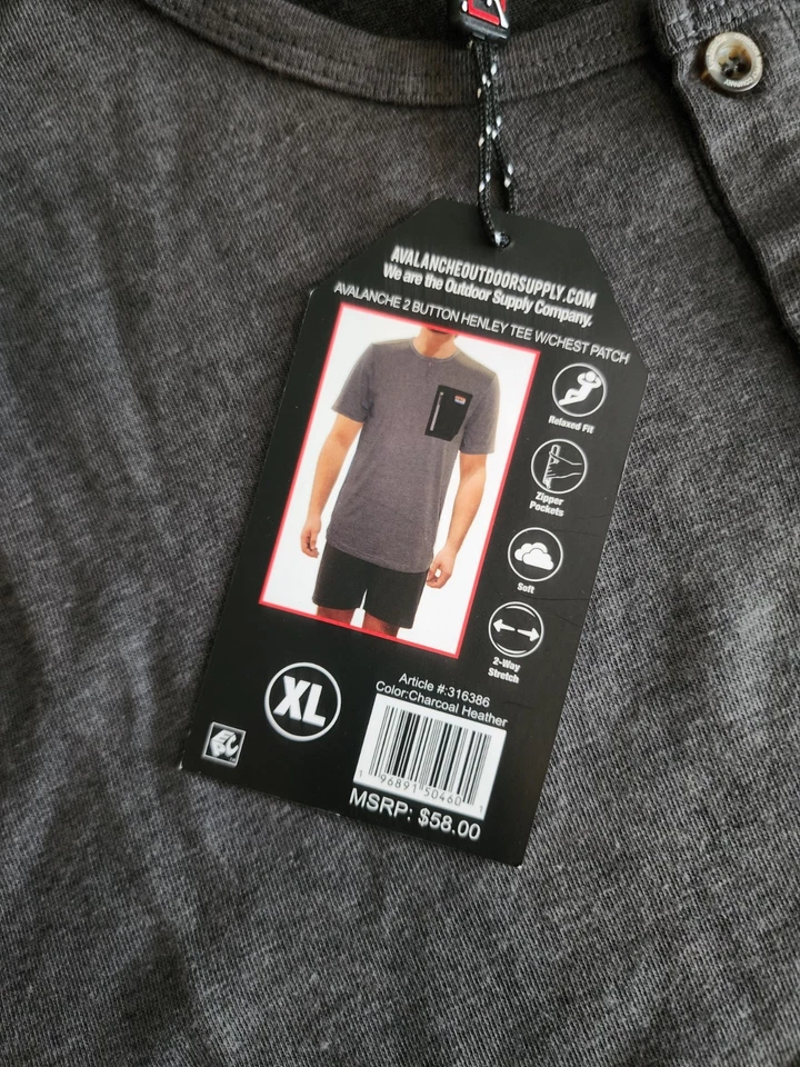 Camisa Avalanche Para Hombres 2 Botones Henley Camiseta Parche en el Pecho Manga Corta Gris XL Foto 4 de 4