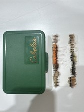 Cabelas Green  Plastic Fly Box With  40+ Flies Vintage NEW! Old Stock
