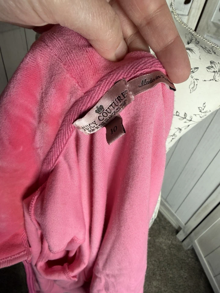 Y2K Juicy Couture Pink Velour Zip-Up Hoodie Sz 10 Girls Sparkle Graphic - Image 3 of 4