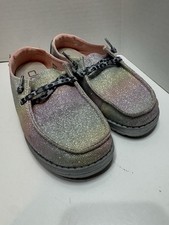 Hey Dude Girls Wendy Youth Linen Cheetah Print Slip-On Shoes Size Y2-L3 pink