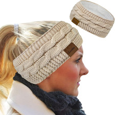 Womens Ear Warmers Headbands Winter Warm Fuzzy Cable Knit Head Wrap Fleece Lined