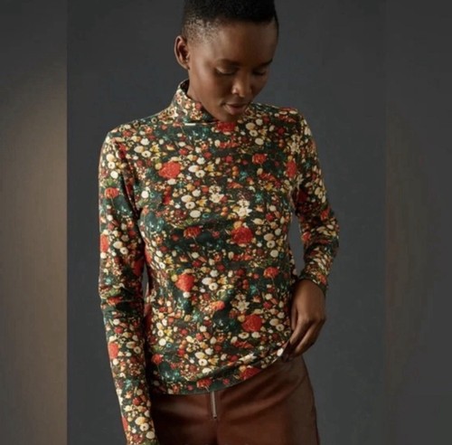 Maeve Anthropologie Floral Mock Neck Top Size Small Long Sleeve