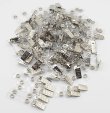 100 Metal Badge Clips with Clear PVC Straps for ID Cards and Name Tags
