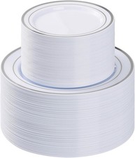 200PCS Silver Plastic Plate, Disposable Party Plates with 100 200PCS,