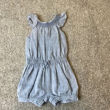 Ralph Lauren Baby Girls Romper 9M Chambray Blue Flutter Sleeve One Piece Summer