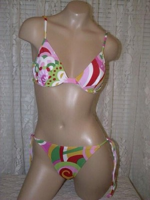 La Perla Oceano Candito 42 6 Bikini Swimsuit Tie Bottom Floral Multi Color